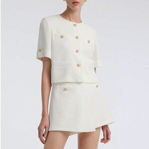 New Goelia Gold Button Acetate Jacket + Skort Set White 2, XS